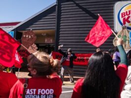 Protesters in front of a Burger King outlet