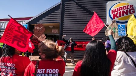 Protesters in front of a Burger King outlet