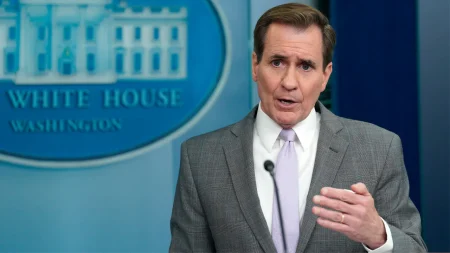 The National Security Council spokesperson, John Kirby, at a White House Press Briefing.