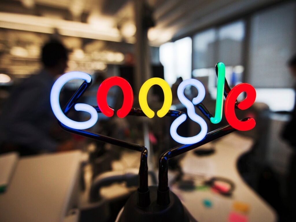 an LED Google logo stand