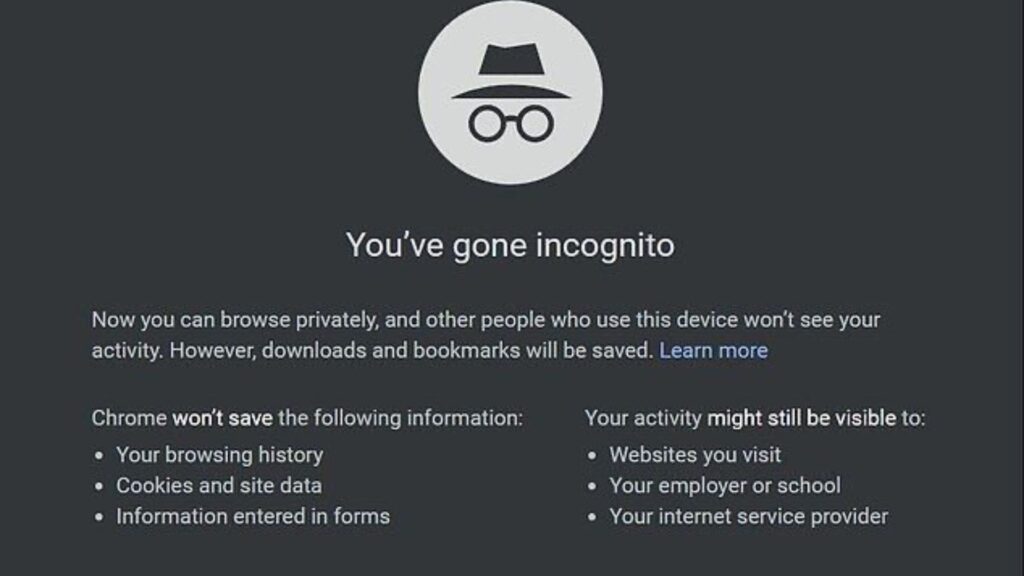 A view of Google’s incognito mode.