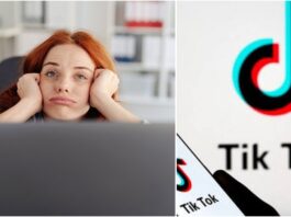 A Collage of an Unhappy Worker and the Tiktok Logo