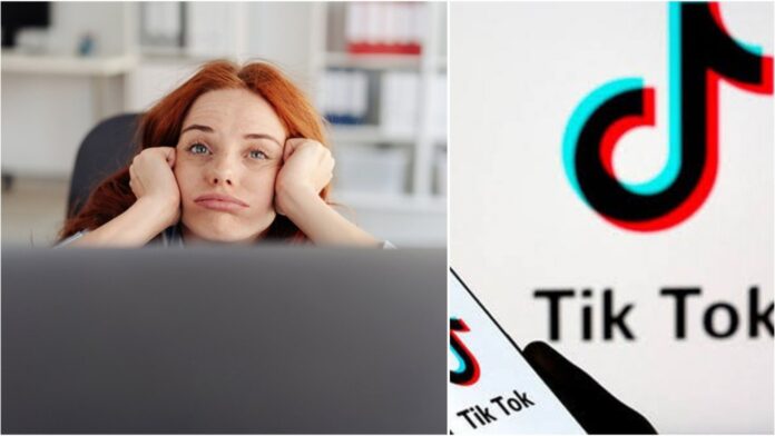 A Collage of an Unhappy Worker and the Tiktok Logo