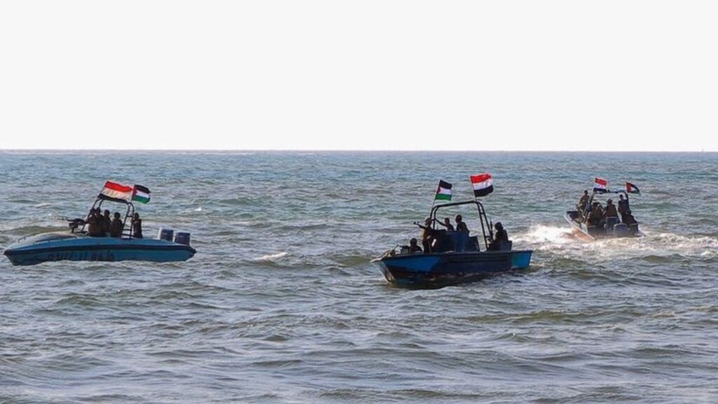 Houthi rebels on three small boats.