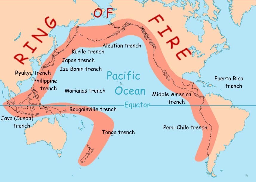 A map showing the ring of fire.
