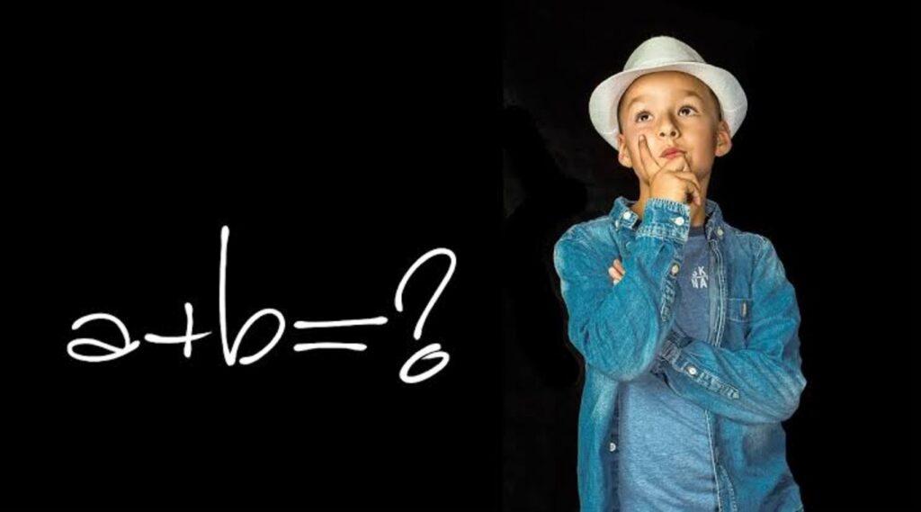 A boy thinking on an algebra problem
