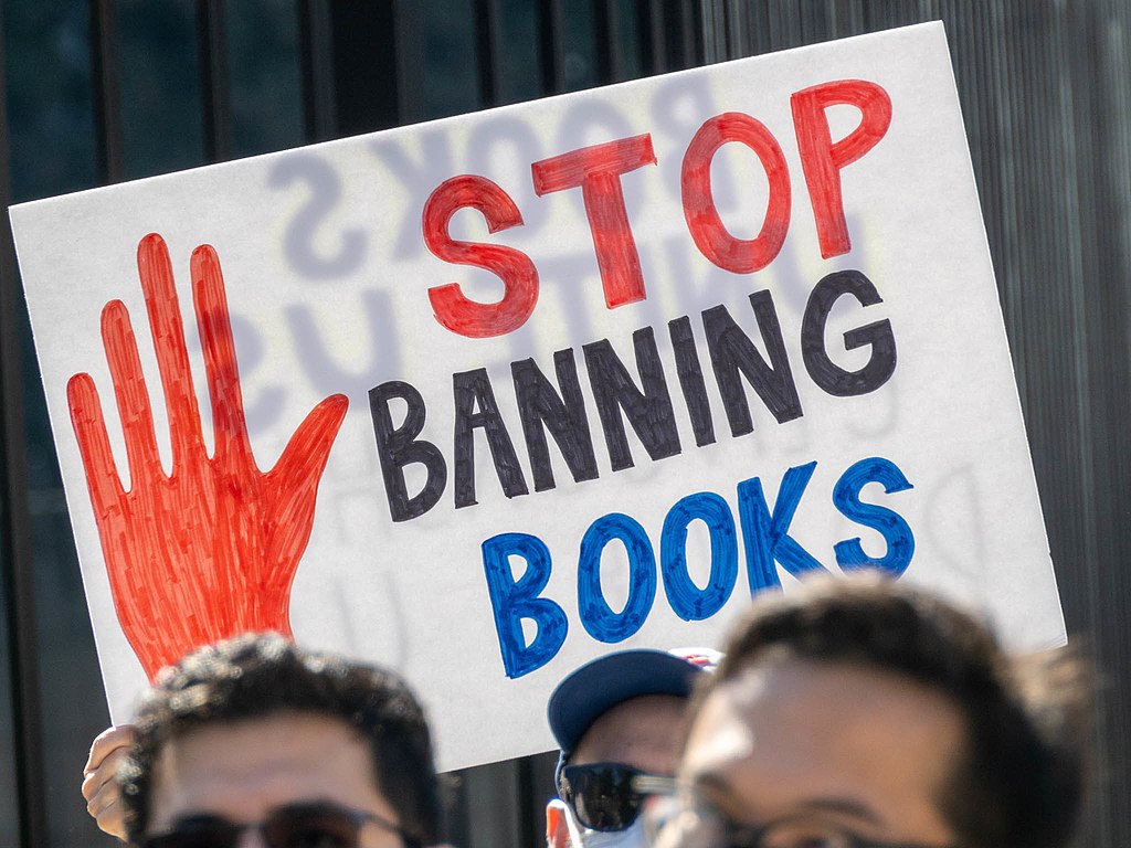 A group of protesters at the Georgia Capitol, agitating against book bans