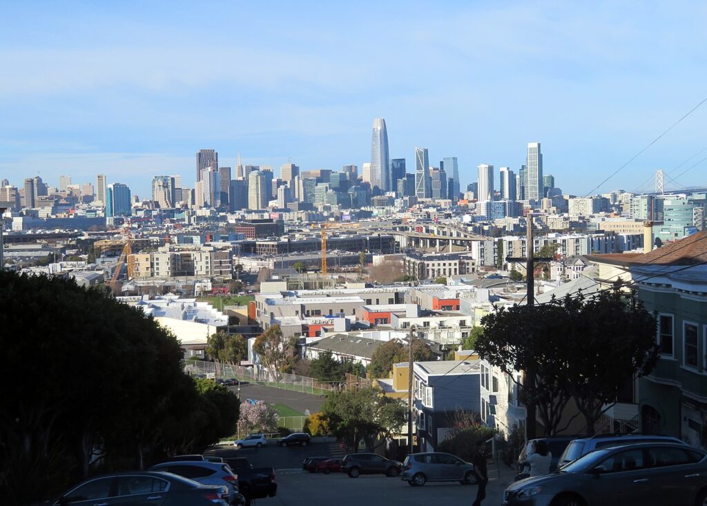Viewing the skyline of San Francisco from the suburbs