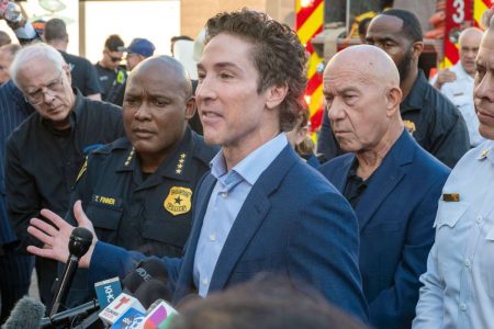 Joel Osteen speaking to the press