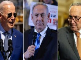 A picture of Chuck Schumer, Joe Biden, who Israeli locals blasted