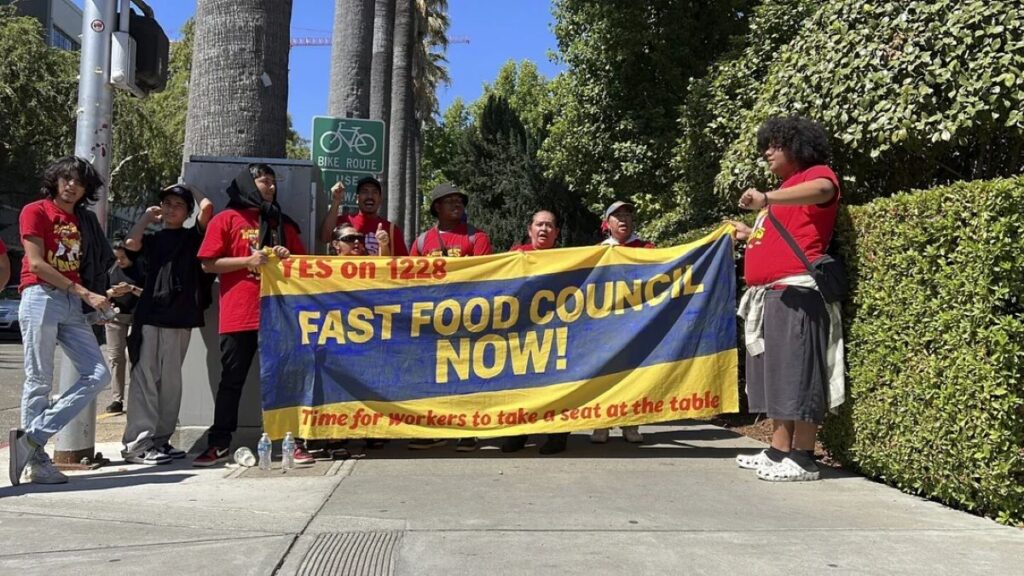 Photo of fast food workers in a street protest