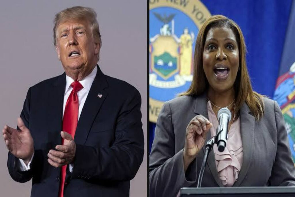 A picture of Letitia James and Trump
