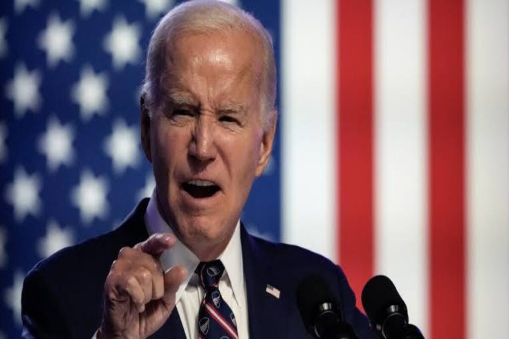 A picture of Biden talking about the 2024 election