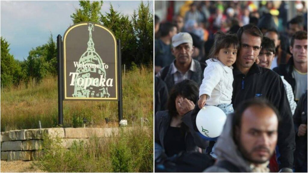 A Collage of Topeka City Sign and Migrants