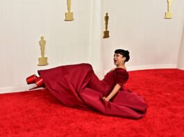 Liza Koshy took a fall on the Academy Awards red carpet