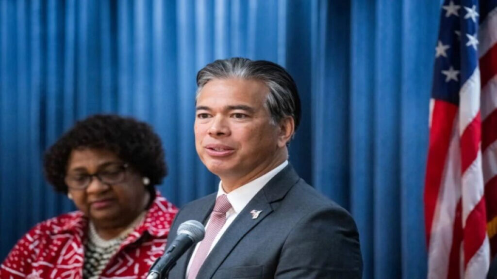 California Attorney General Rob Bonta announces a lawsuit to protect voter rights at a news conference at the California Department of Justice in Los Angeles Monday, April 15, 2024.