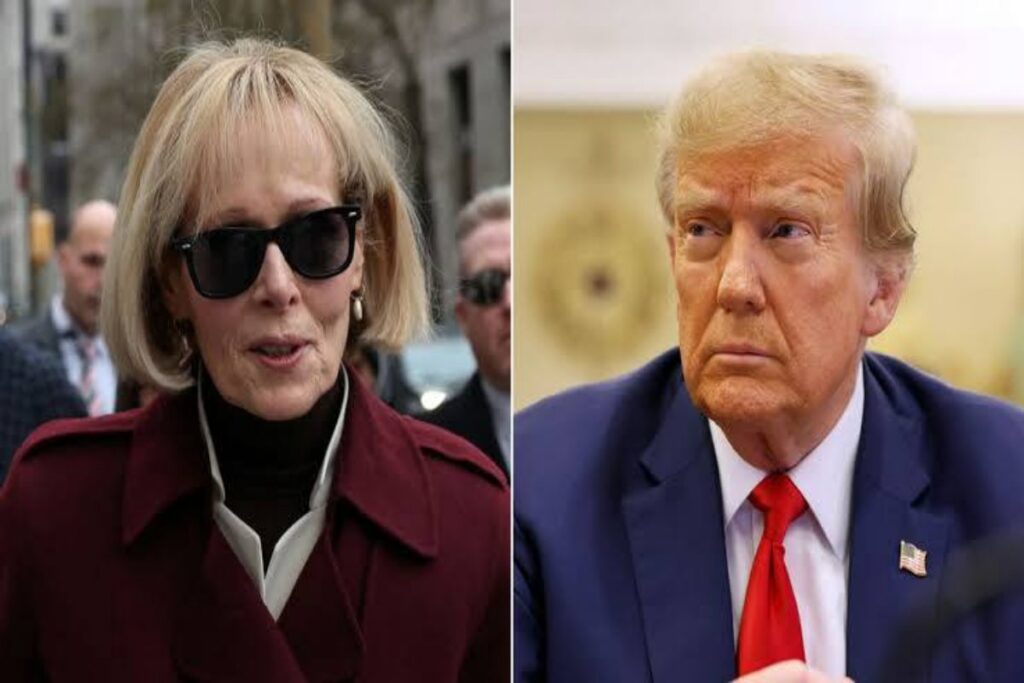 A picture of E. Jean Carroll and Trump during the defamation suit