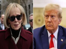 A picture of E. Jean Carroll and Trump during the defamation suit