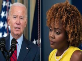 A picture of Karine Jean-Pierre and Biden