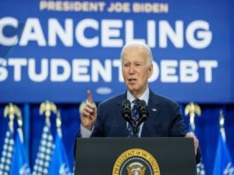 A picture of Biden announcing the new student debt cancellation plan