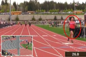 A picture of the trans athlete at the Oregon Competition