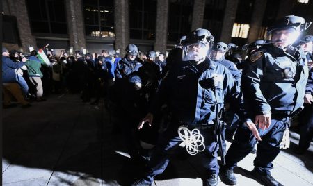 A picture of US Police at pro-Palestinian demonstrations in New york