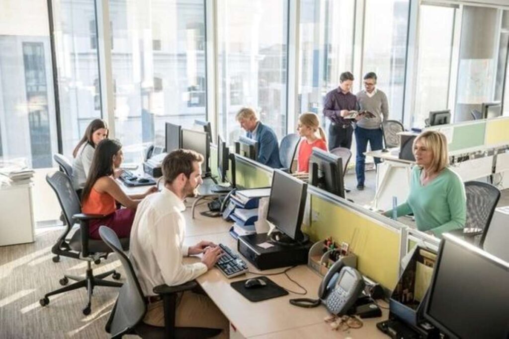 A group of people working in an office