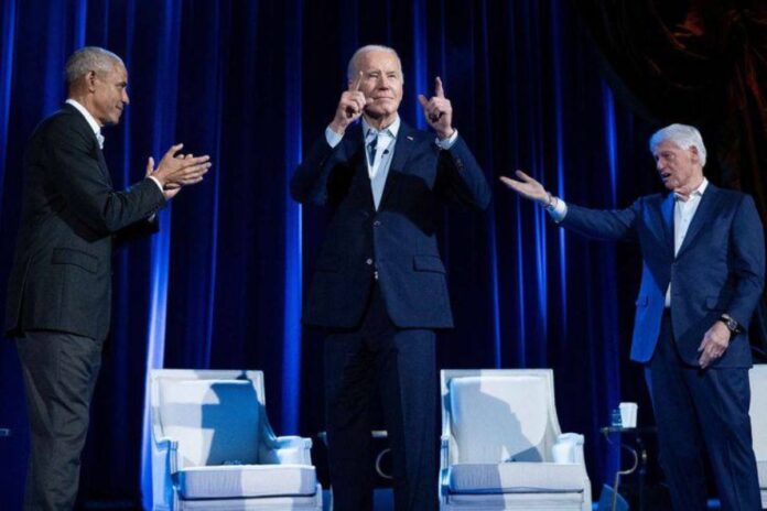 A picture of Biden, Obama and Clinton