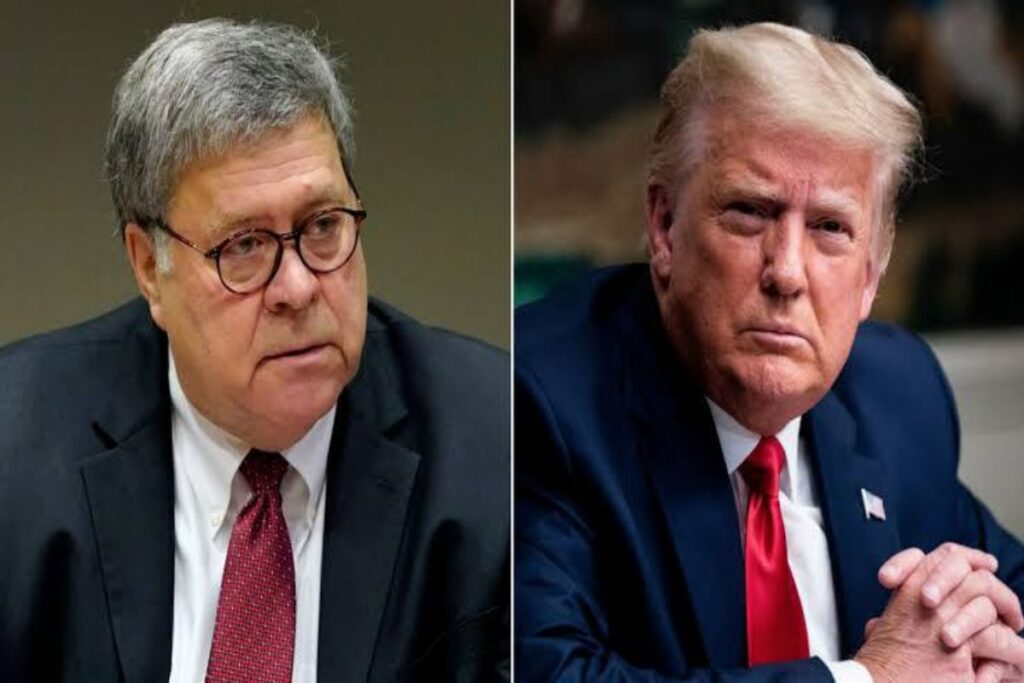 A picture of Bill Barr and Trump