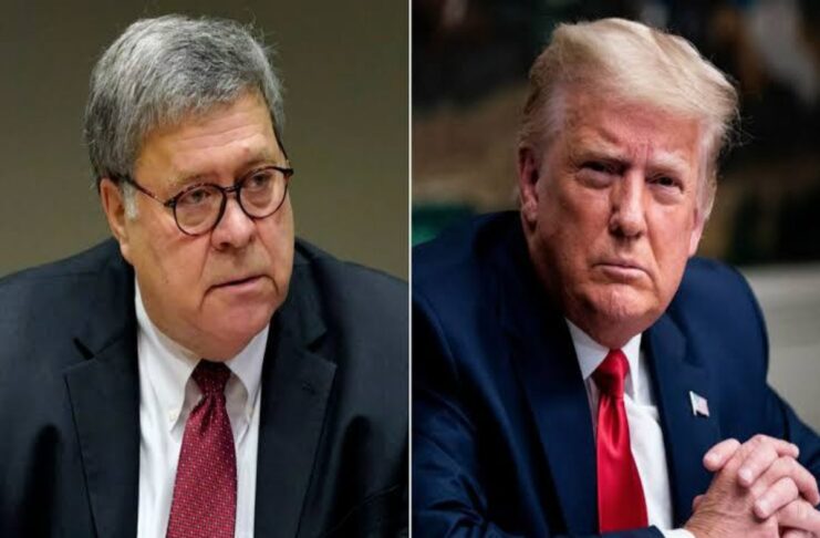 A picture of Bill Barr and Trump