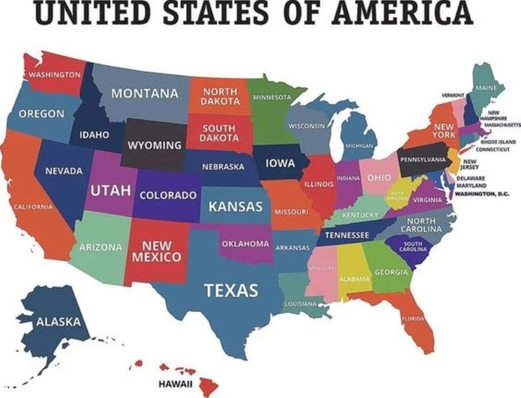 A map of the US showing it's states