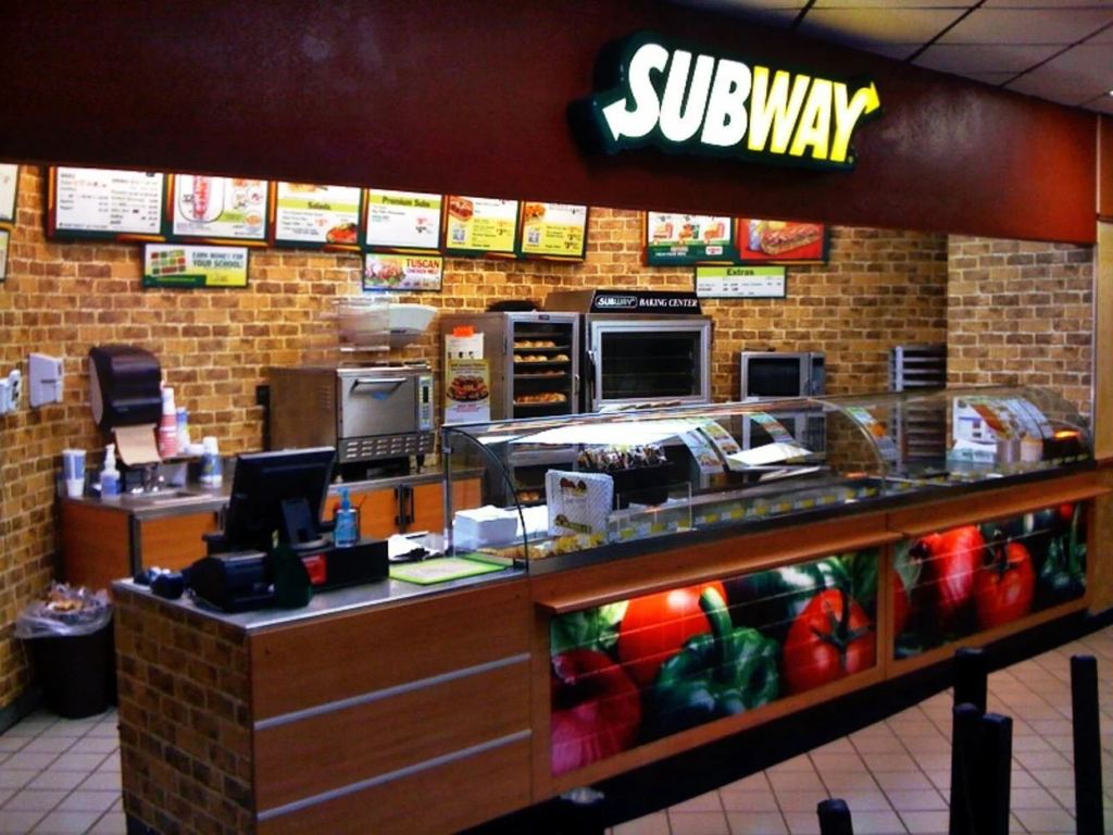 Interior of an empty Subway restaurant