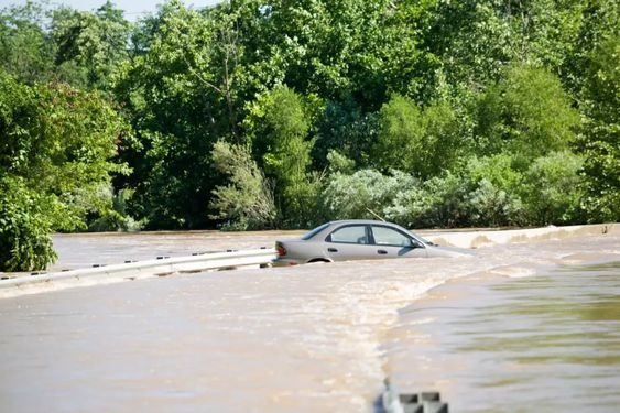A car caught in a flood