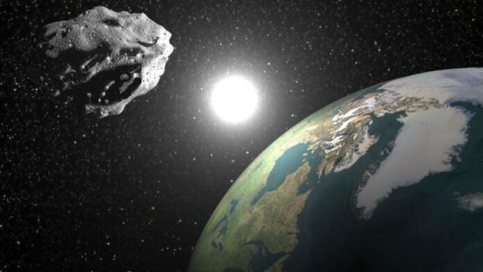 An asteroid passing Earth