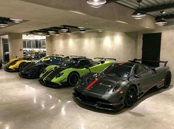 A garage filled with luxury cars