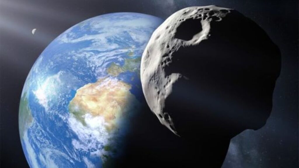 An asteroid passing Earth