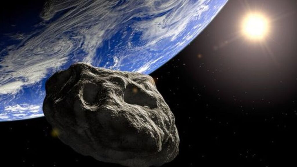 An asteroid passing Earth