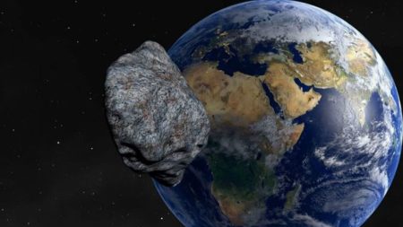 An asteroid passing Earth