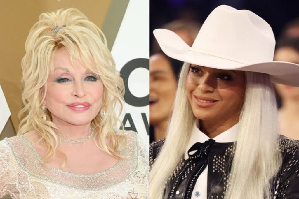 A picture of Dolly Parton and Beyoncé.