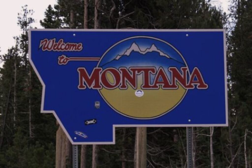 A picture of a Welcome to Montana board