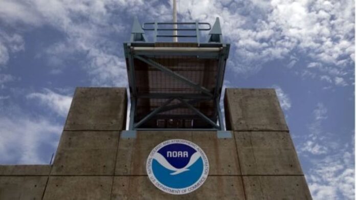 The NOAA logo on a building