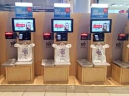 Self-checkout machines in a store