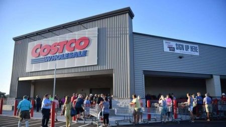 Shoppers outside a Costco outlet