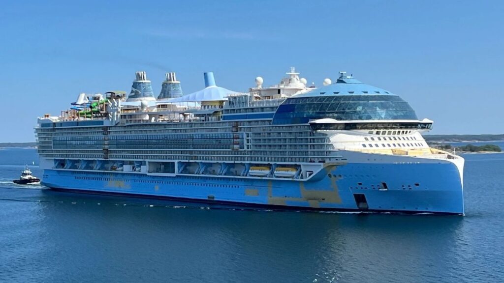 World’s Largest Cruise Ship - A view of the Icon of the Seas cruise ship in water.