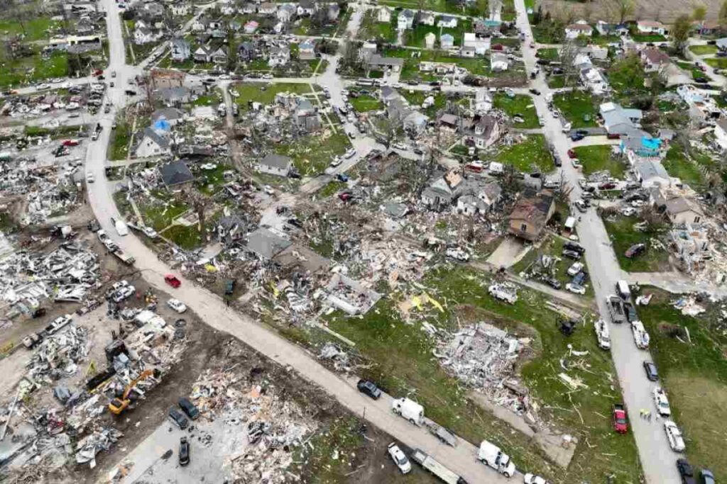 A storm damaged neighborhood just north of downtown