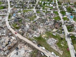 A storm damaged neighborhood just north of downtown