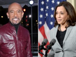 A collage of Kamala Harris and Montel Williams.