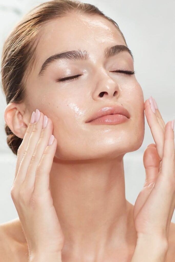 Woman applying Skincare