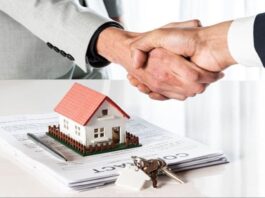 Client and house agent shaking hands.