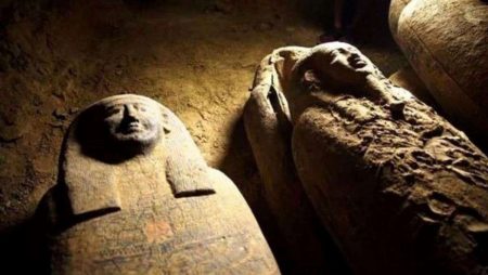 Coffins housing Egyptian mummies